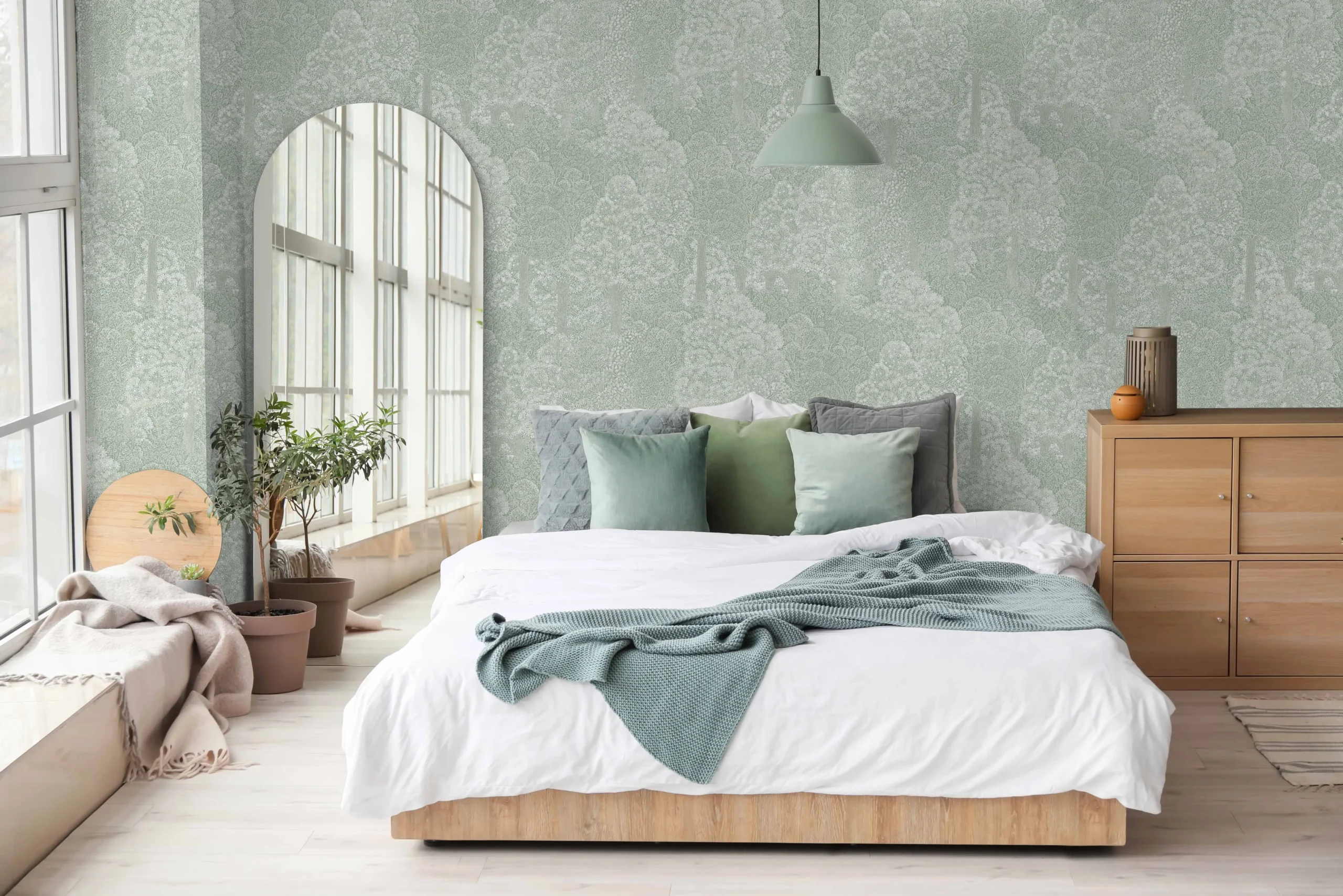 Green Embossed Wallpaper – Botanical Charm (24107-2)